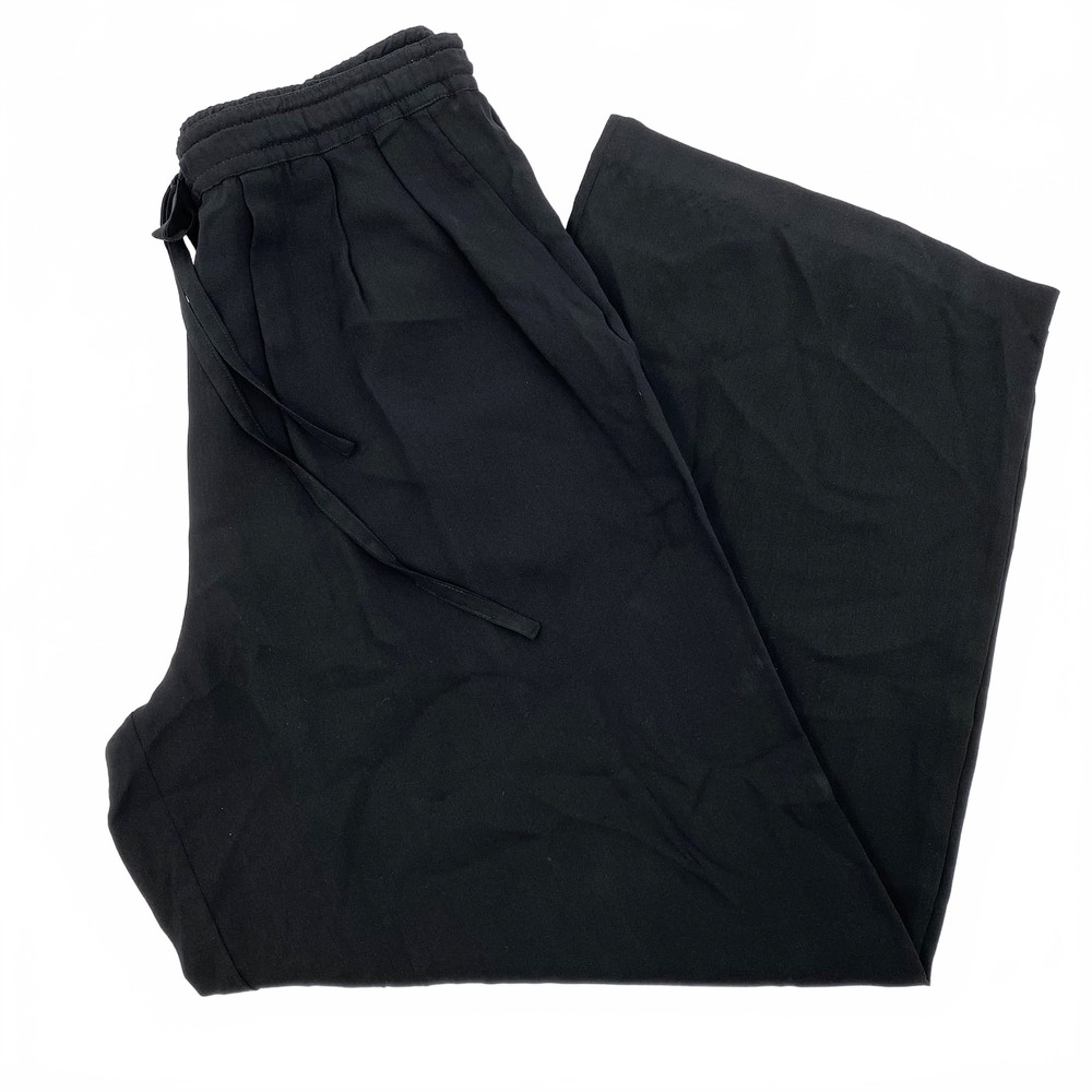 DKNY Black Silk Wide Leg Drawstring Pants | S Regular